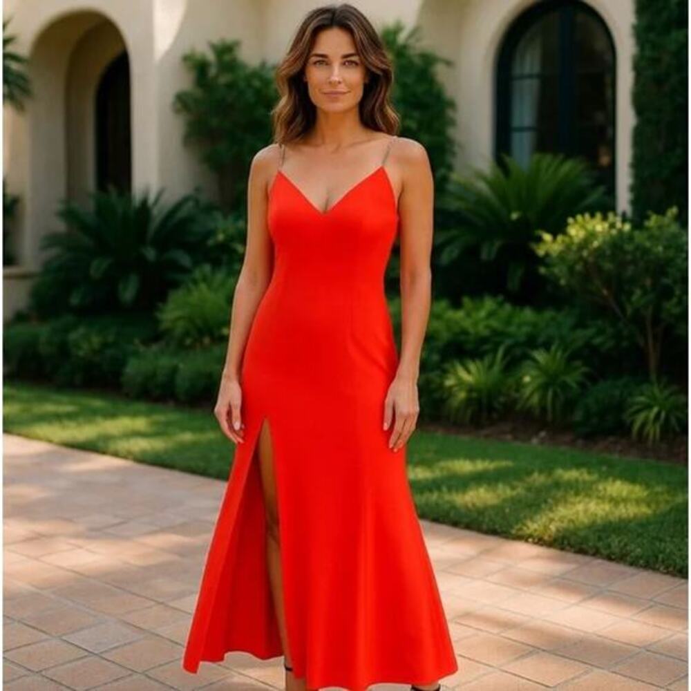 Liv Foster 10 Red pearl‎ strap maxi dress